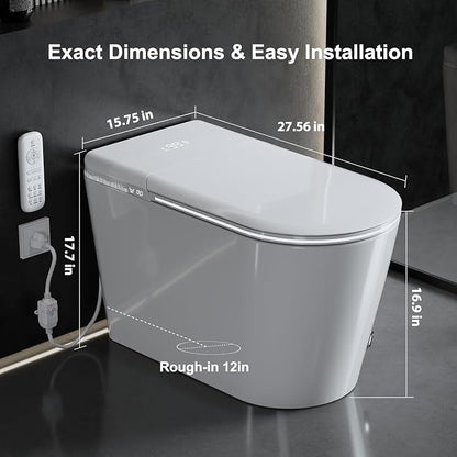 TDH Smart Toilet,Heated Toilet Bidet with Warm Water Auto Flushing Sprayer & Dryer,Modern Toilets for Bathroom Foot Sensor,Night Light LED Display