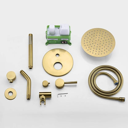 sumerain Brushed Gold Shower Faucet System with high pressure 8 Inches rain shower head and brass hand shower, Rough-In Valve Body and Trim Included