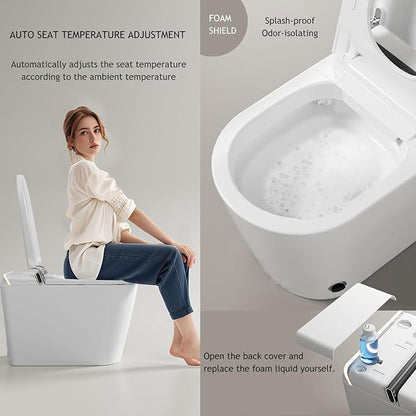 Modern Smart Toilet, One Piece Toilet with Auto Open/Close Lid, Heated Seat, Bidet Function, Warm Air Dry, Foam Shield, Auto Deodorization, Night Light, Remote Control