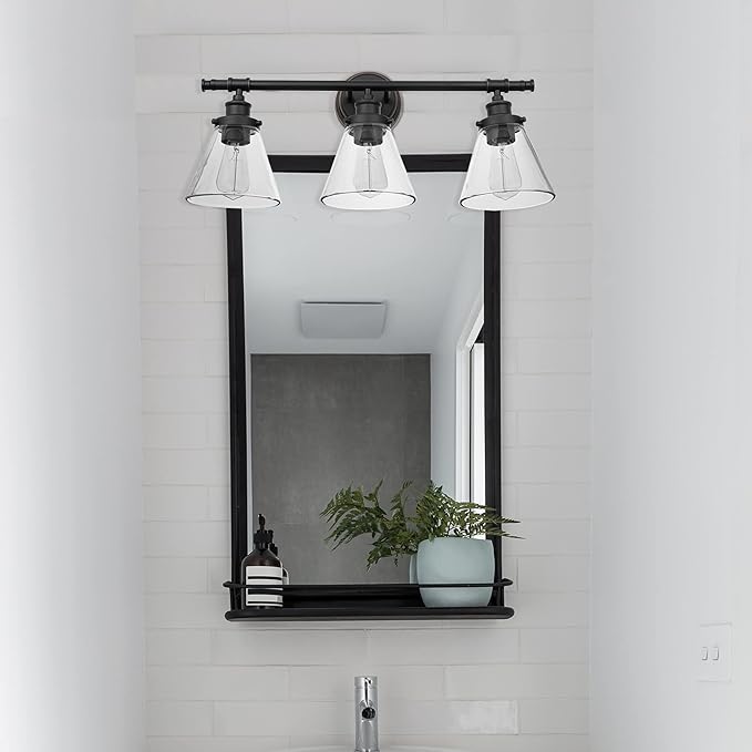 GLOBE Electric 51411 Parker 3-Light Bathroom Light Fixtures, Oil Rubbed Bronze Bathroom Vanity Light, Farmhouse Bathroom Lights Over Mirror with Clear Glass Shades, Bulb Not Included