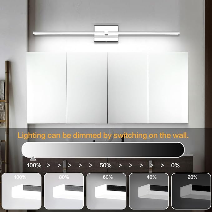 40in Chrome Bathroom Vanity Light Modern LED Bathroom Light Fixtures 5CCT Dimmable 28W Vanity Light Bar for Bath
