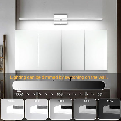 40in Chrome Bathroom Vanity Light Modern LED Bathroom Light Fixtures 5CCT Dimmable 28W Vanity Light Bar for Bath