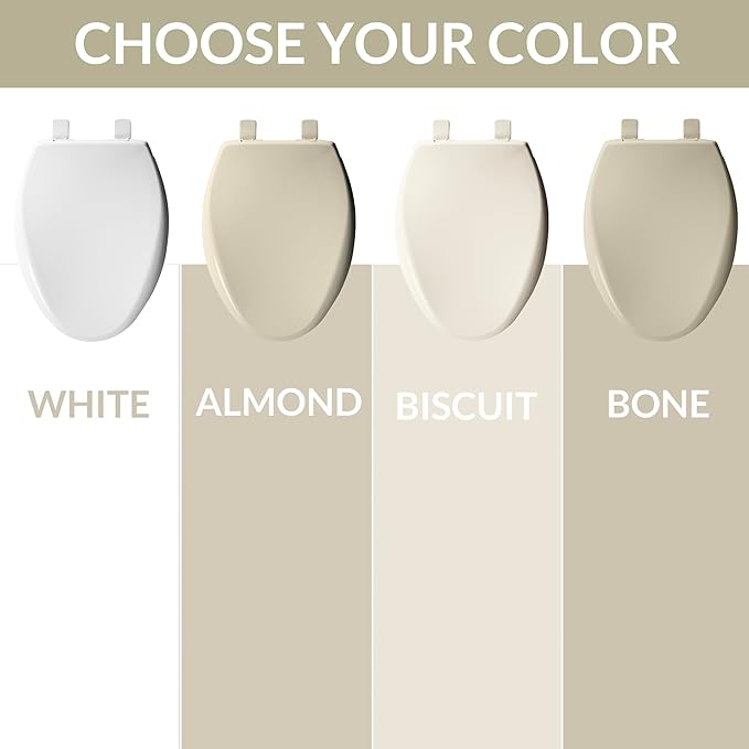 Bemis Aurora Slow Close Toilet Seat, Easy Clean Hinges and Adjustable Perfect Fit Plastic Seat, Made in USA, Elongated, Bone