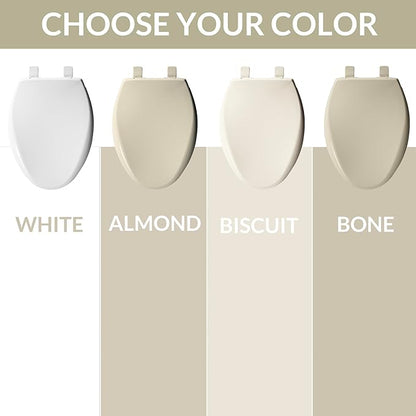 Bemis Aurora Slow Close Toilet Seat, Easy Clean Hinges and Adjustable Perfect Fit Plastic Seat, Made in USA, Elongated, White