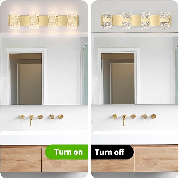 Bathroom Vanity Light Fixture, Modern Brushed Gold LED Vanity Light, Dimmable 24W LED Wall Sconce Lighting for Bathroom, Bedroom, Perfect for Makeup & Shaving