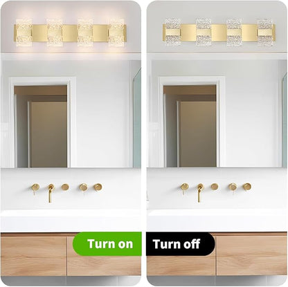 Bathroom Vanity Light Fixture, Modern Brushed Gold LED Vanity Light, Dimmable 24W LED Wall Sconce Lighting for Bathroom, Bedroom, Perfect for Makeup & Shaving