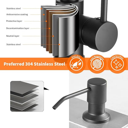 OWOFAN Kitchen Sink Faucet with Soap Dispenser Kitchen Faucet with Pull Down Sprayer Stainless Steel Single Handle High Arc Pull Out Black Faucet for Bar Laundry RV Utility Sink