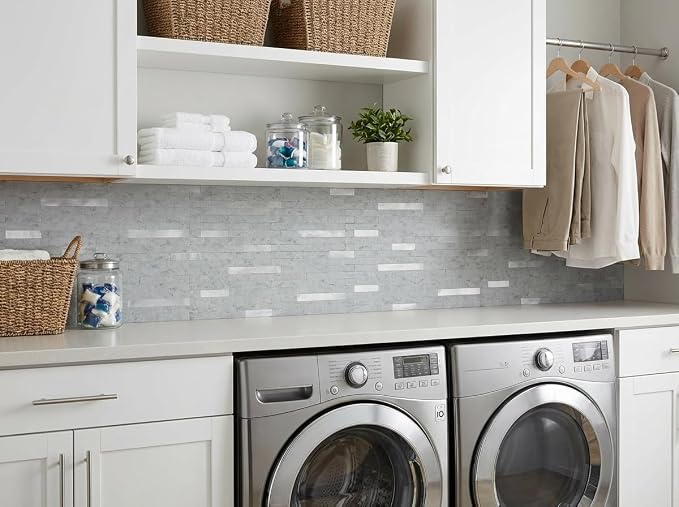 Yipscazo Peel and Stick Stone Metal Backsplash, PVC Wall Tiles Stick on Tiles for Backsplash Kitchen (Gray Stone, 40 Packs)