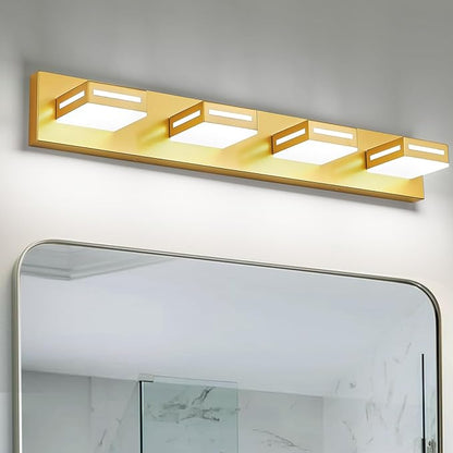 LED Modern Bathroom Light Fixtures, 4-Light 30-Inch Gold Vanity Lights for Bathroom Lighting Fixtures Over Mirror, 350° Rotatable Acrylic, 6000K Cool White Wall Lamp