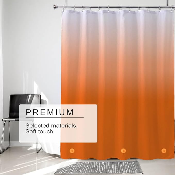 Orange Shower Curtain Liner, 4G PEVA Shower Liner, Plastic Peva Waterproof Shower Curtains, 72x72 inch with Grommet Holes 3 Magnetic Weights