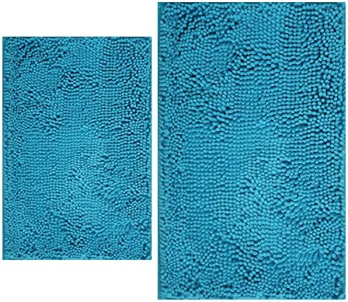 BOANKODU Bathroom Rugs Sets 2 Piece, Extra Soft Chenille Bath Mat Absorbent Bathroom Rug, Bathroom Mat with Non-Slip Bottom, Machine Washable Bath Rugs (32x20 Inch + 24x16 Inch, Turquoise)