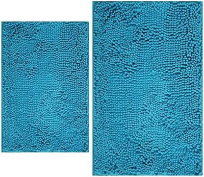 BOANKODU Bathroom Rugs Sets 2 Piece, Extra Soft Chenille Bath Mat Absorbent Bathroom Rug, Bathroom Mat with Non-Slip Bottom, Machine Washable Bath Rugs (32x20 Inch + 24x16 Inch, Turquoise)