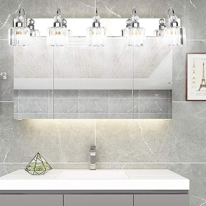 Ralbay Modern LED Crystal Bathroom Vanity Lights 5-Lights Stainless Steel Crystal Vanity Lights Over Mirror Modern Crystal Bathroom Vanity Lighting Fixtures