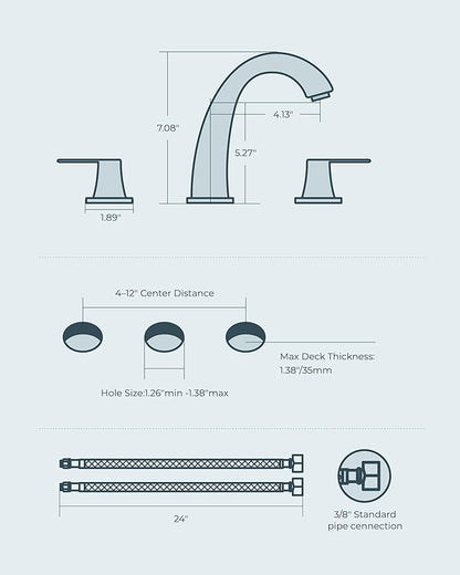 FORIOUS Bathroom Faucets 3 Hole, Brushed Nickel Bathroom Sink Faucet for Vanity with Pop-up Drain and Supply Lines, Lead-Free 8 Inch Widespread Faucet for 3 Hole Sink