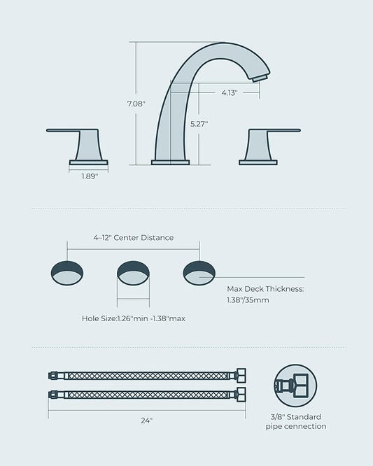 FORIOUS Bathroom Faucets 3 Hole, Brushed Nickel Bathroom Sink Faucet for Vanity with Pop-up Drain and Supply Lines, Lead-Free 8 Inch Widespread Faucet for 3 Hole Sink