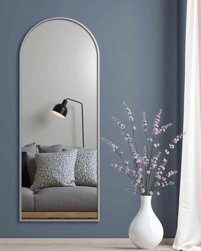 Dewfig Arched Full Length Mirror, 58"X18" Large Full Body Mirror, White | Aluminum Alloy Frame Floor Mirror, HD Shatterproof Tempered Glass, Lean/Stand/Wall for Living Room,Bedroom, Dressing Room