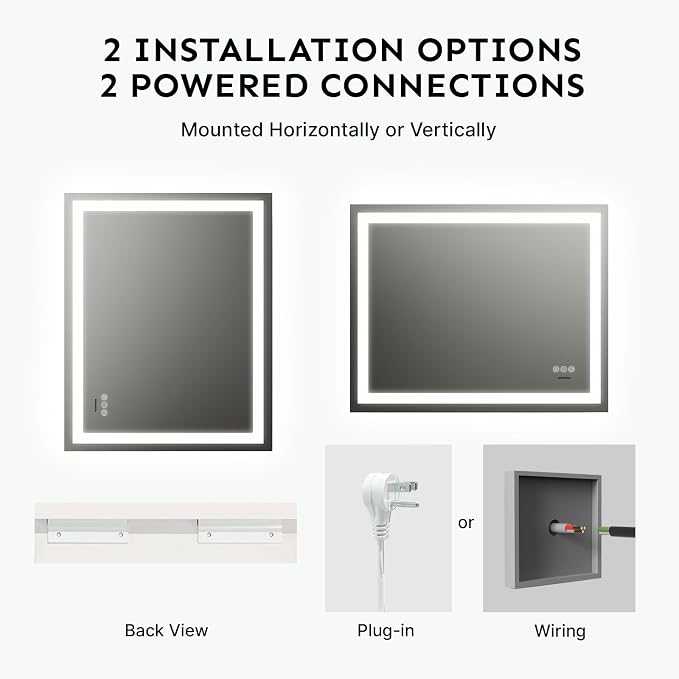 28x36 Inch LED Bathroom Mirror with Lights, Anti-Fog, Dimmable | Backlit & Front Lit Lighted Vanity Mirror for Wall, Smart Mirror with Memory Function, Shatterproof Tempered Glass