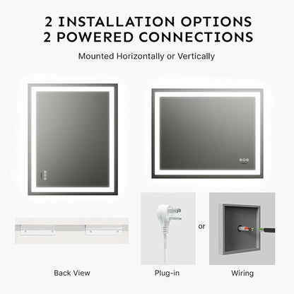 32x40'' LED Bathroom Mirror with Light, Frameless, Dimmable Front & Backlit, Anti-Fog, Distortion Free, Light Memory, Tempered and Shatter-Proof Wall Mounted Vanity Silver Coating Mirror