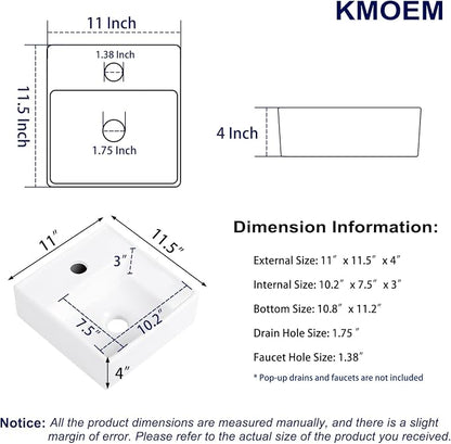 Small Vessel Sink 11"x12" Wall Mount Bathroom Sink Wall Mounted Rectangular Wall Hung Mini White Porcelain Ceramic Floating Tiny Sink,Easy Install, Durable, Space-Saving, Ideal for Home,RV