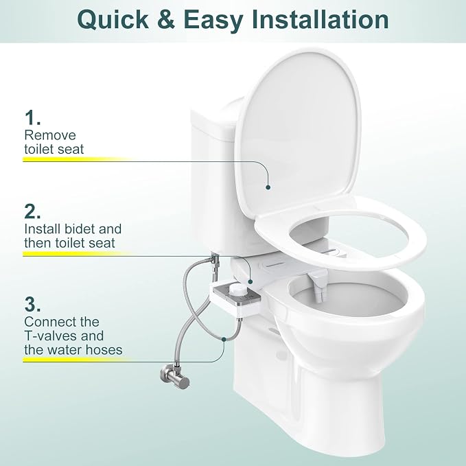 Bidet Attachment for Toilet, Ultra-Slim, Self Cleaning, Dual Nozzle, Feminine & Posterior Wash, Fresh Cold Water Sprayer, for Existing Toilets Seat, Baday Beday Badette Bedette, Silver
