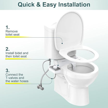 Bidet Attachment for Toilet, Ultra-Slim, Self Cleaning, Dual Nozzle, Feminine & Posterior Wash, Fresh Cold Water Sprayer, for Existing Toilets Seat, Baday Beday Badette Bedette, Silver