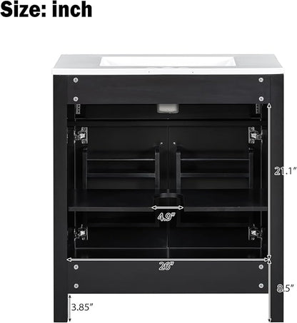 Harper & Bright Designs 60" Bathroom Vanity Set with Double Sink, Vanity Cabinet with Flip Drawer, 2 Doors, and Adjustable Shelf, Solid Wood Bathroom Cabinet with Ceramic Basin for Bathroom, Black