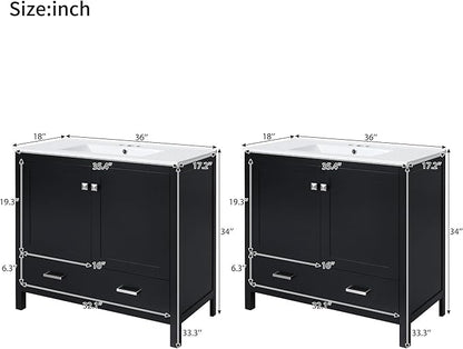 72" Black Bathroom Vanity with Double Sink, 72 Inch Bathroom Vanity Set with Double Vanities (Separate), 2 Bathroom Vanities with Sink, Storage Shelf, and Divided Drawers (Mirror not included)