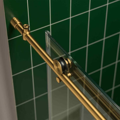 Woodbridge 56-60" W x 80" H Frameless Single Sliding Shower Door with Tempered Glass & Explosion Proof Film in Brushed Gold Finish