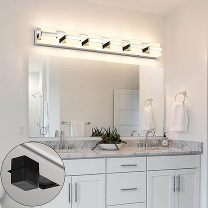 SOLFART Adjustable 6 Lights Black Bathroom Vanity Light Modern LED Vanity Light Fixtures Bathroom Lighting Fixtures for Mirror 41 inch 5 Color Dimmable 5CCT