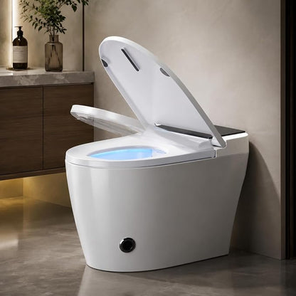 Smart Toilet with Bidet Built in, Tankless Smart Toilet 12 Inch Rough In, Auto Open and Close Lid, Heated Seat, Warm Air Dryer, Foot Sensor Operation, LED Display & Night Light, 1000g MaP