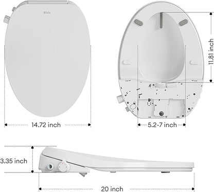 Electric Bidet Toilet Seat Adjustable Warm Water & Dryer Slow Close Heated Toilet Seat Smart Self Dual Cleaning Elongated Night Light D500