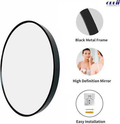 Round Mirror, 22 inch Black Circle Mirror, Matte Black Metal Frame | High Definition,Waterproof,Rust-resistant,Round Mounted Mirrors for Bathroom,Living Room,Bedroom,Hallyway,Vanity,Wall Décor