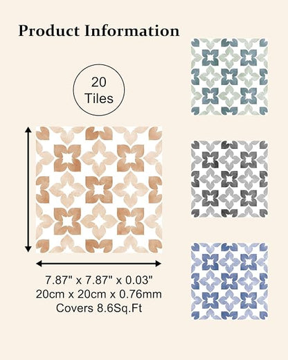 Peel and Stick Floor Tile, Waterproof Vinyl Flooring, Snap-Proof DIY Flooring Tiles for Bathroom, Kitchen, Fireplace, Wall, Backsplash, Stairs, No Residue, 20 Tiles-7.87" Thin Ver, Light Amber