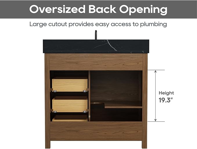 36 Inch Farmhouse Bathroom Vanity with Sink, Walnut | Pre Assembled Freestanding Bathroom Sink Cabinet, Sliding Barn Doors & Soft-Closing Drawers, Single Sink, Adjustable Feet