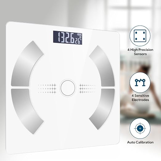 Digital Smart Scale for Body Weight and Body Composition – BMI, Body Fat, Muscle Mass Reading, Bluetooth Sync with Compatible Apps, Personal Use at Home【White】