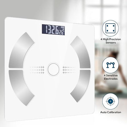 Digital Smart Scale for Body Weight and Body Composition – BMI, Body Fat, Muscle Mass Reading, Bluetooth Sync with Compatible Apps, Personal Use at Home【White】