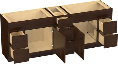 HomeBeyond 84 Inches Bathroom Vanity Base Cabinet Without Sink, Double Sink Top with Door & Soft Closing Drawers, Sturdy Floor Mounted Cabinet 2-Door 7-Drawer, Brown
