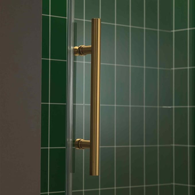 Woodbridge 56-60" W x 80" H Frameless Single Sliding Shower Door with Tempered Glass & Explosion Proof Film in Brushed Gold Finish