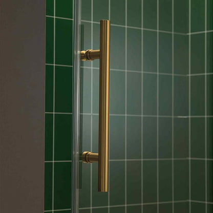 Woodbridge 56-60" W x 80" H Frameless Single Sliding Shower Door with Tempered Glass & Explosion Proof Film in Brushed Gold Finish