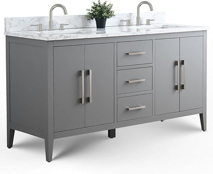 Vanity Art 60 inch Bathroom Vanity with Double Sink & Ceramic Top, Vanity Cabinet with Soft-Closing Doors, Drawers, Solid Wood Frame, Cashmere Gray,VA9060-DG-BN1