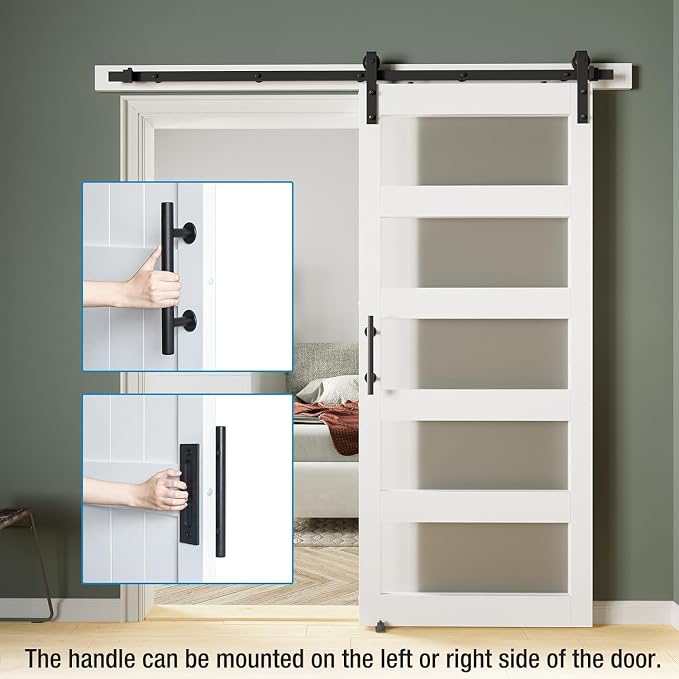 36in x 80in 5-Panel Sliding Glass Barn Door with 4ft Hardware Kit | Easy Assembly with Pre-Drilled Holes, Waterproof, Frosted Glass for Bathroom-Fit Max Opening 34in x 78in