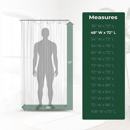 Clear Shower Curtain Liner with Side Suction Cups, Premium PEVA Plastic Shower Liner with 3 Magnets, Waterproof Bathroom Curtain, 48 x 72, Heavy Duty Clear