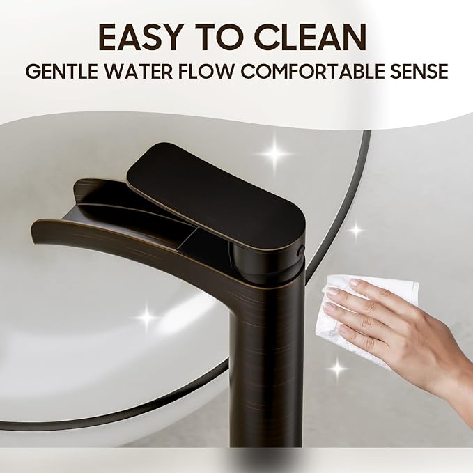 Phiestina Tall Bathroom Vessel Sink Faucet, Single Hole Single Handle Waterfall Oil Rubbed Bronze Above Countertop Sink Bathroom Faucet, with Metal Pop Up Drain and Water Supply Lines, NS-SF01-ORB-V