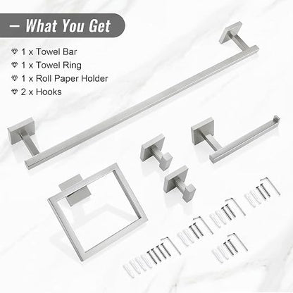 YACVCL Towel Bar Set, 5 Pieces Bathroom Hardware Set Brushed Nickel Bathroom Accessories, SUS304 Stainless Steel Towel Racks Holder Set Wall Mounted 23.6 Inch