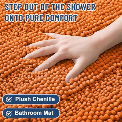 Grandaily Chenille Striped Bathroom Rugs 24x16, Extra Thick and Soft Absorbent Bath Mats, Rubber Backing, Plush Shaggy Shower Carpet, Machine Wash Dry, Bath Rug for Bathroom, Clay
