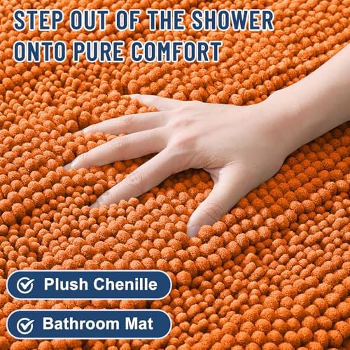 Grandaily Chenille Striped Bathroom Rugs 30x20, Extra Thick and Soft Absorbent Bath Mats, Rubber Backing, Plush Shaggy Shower Carpet, Machine Wash Dry, Bath Rug for Bathroom, Clay