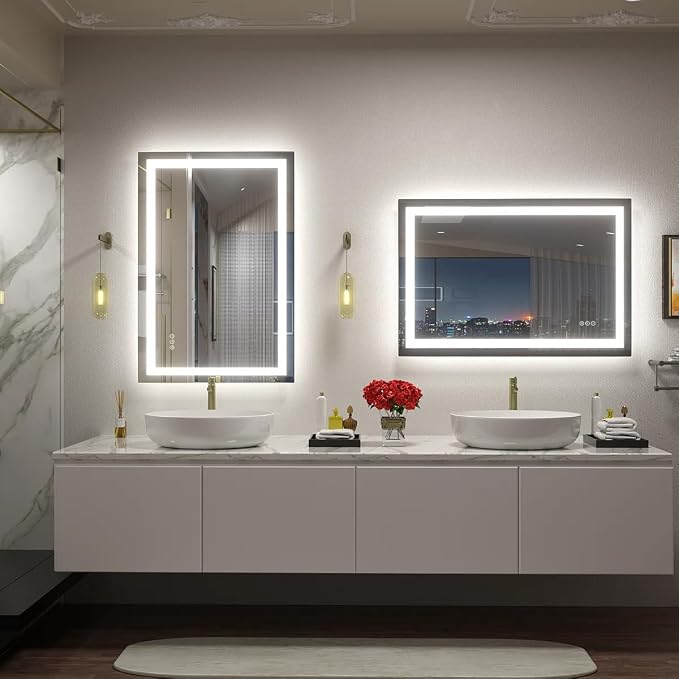 24x36 LED Bathroom Mirror with Backlit and Front Lights | Lighted Bathroom Vanity Mirror for Wall, Anti-Fog, Memory, Shatter-Proof, ETL Listed (Horizontal/Vertical)