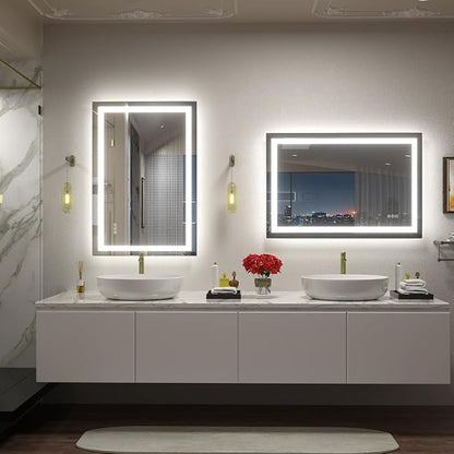 24x36 LED Bathroom Mirror with Backlit and Front Lights | Lighted Bathroom Vanity Mirror for Wall, Anti-Fog, Memory, Shatter-Proof, ETL Listed (Horizontal/Vertical)