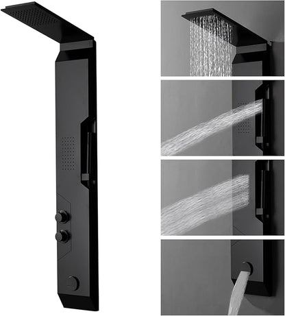 Homevacious 4 IN 1 Stainless Steel Multi-Function Shower Panel Tower System Rainfall Shower Head Massage Body Jets Handheld Shower and Bath Tub Spout Wall Mounted Bathroom Shower Panel Matte Black