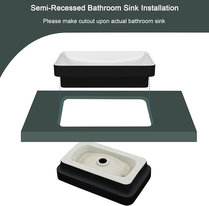 Rectangular White and Black Bathroom Vessel Sink | Beslend 19x12 Semi Recessed Black&White Above Counter Rectangular Ceramic Wash Sinks Top Counter Porcelain Modern Art Basin
